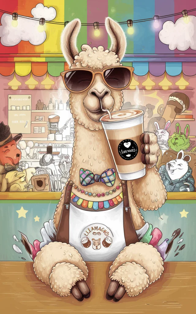 Ideogram v3 vs v2: Best Funny Llama Coffee Illustration? - v2.0 - Image 1