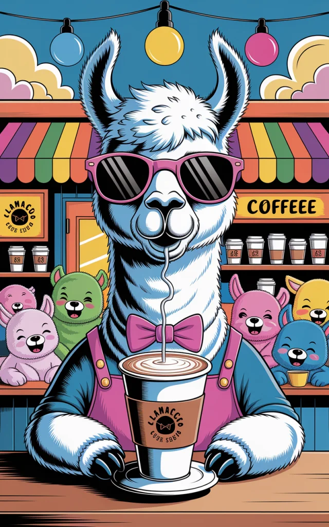 Ideogram v3 vs v2: Best Funny Llama Coffee Illustration? - v2a - Image 2
