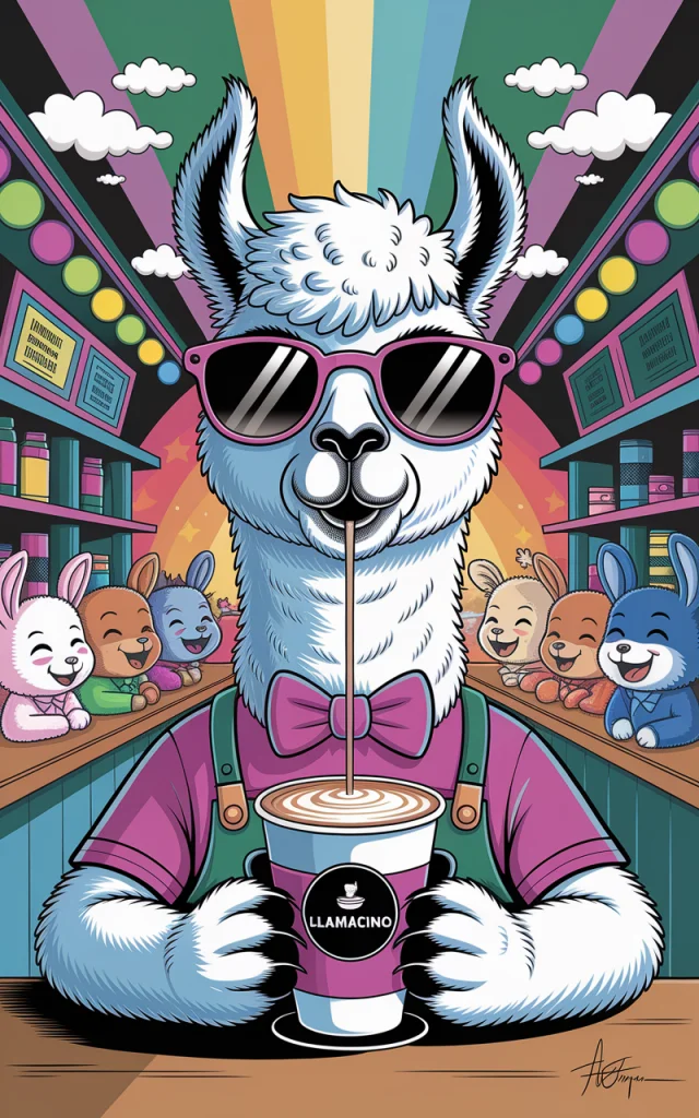 Ideogram v3 vs v2: Best Funny Llama Coffee Illustration? - v2a - Image 1