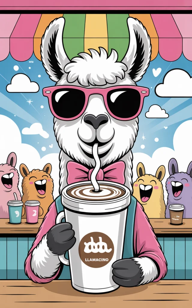 Ideogram v3 vs v2: Best Funny Llama Coffee Illustration? - v3.0 - Image 1