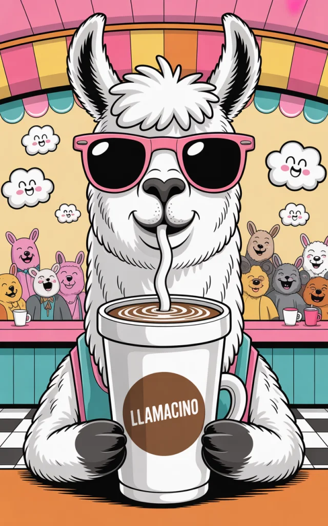 Ideogram v3 vs v2: Best Funny Llama Coffee Illustration? - v3.0 - Image 2