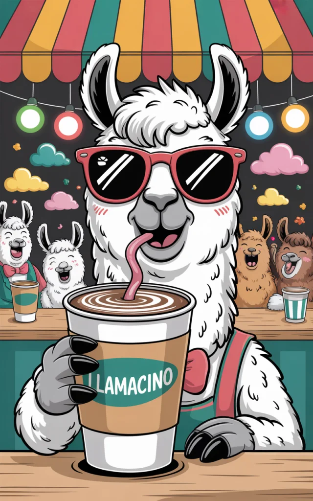 Ideogram v3 vs v2: Best Funny Llama Coffee Illustration? - v3.0 - Image 3