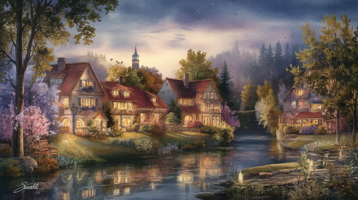 Ideogram: AI Thomas Kinkade Village Landscapes Compared - v2.0 - Image 1