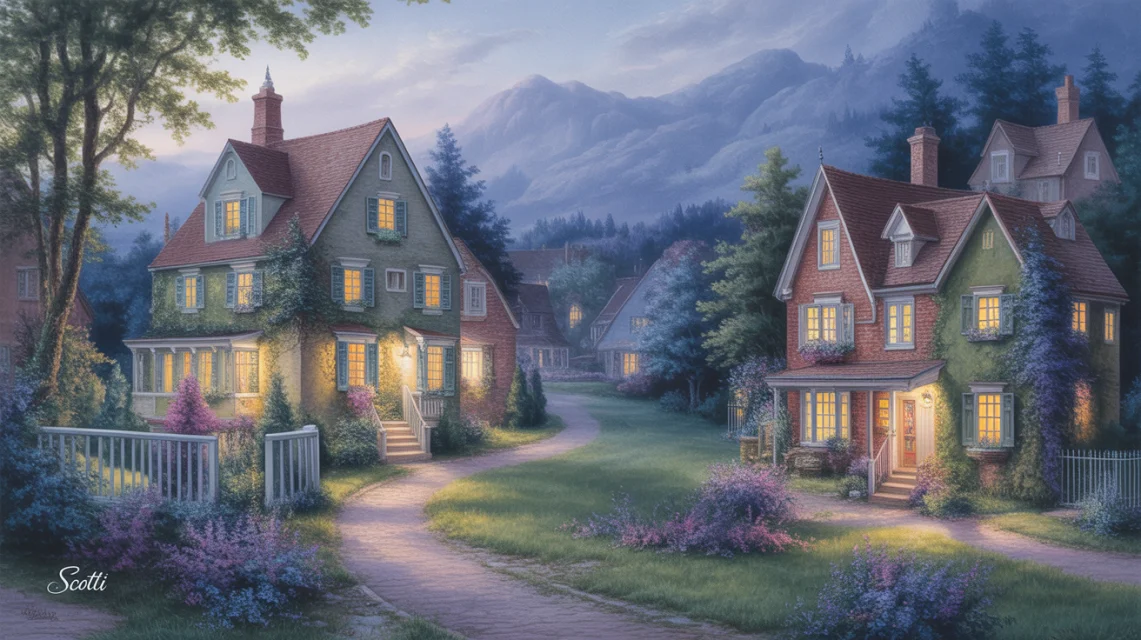 Ideogram: AI Thomas Kinkade Village Landscapes Compared - v3.0 - Image 1