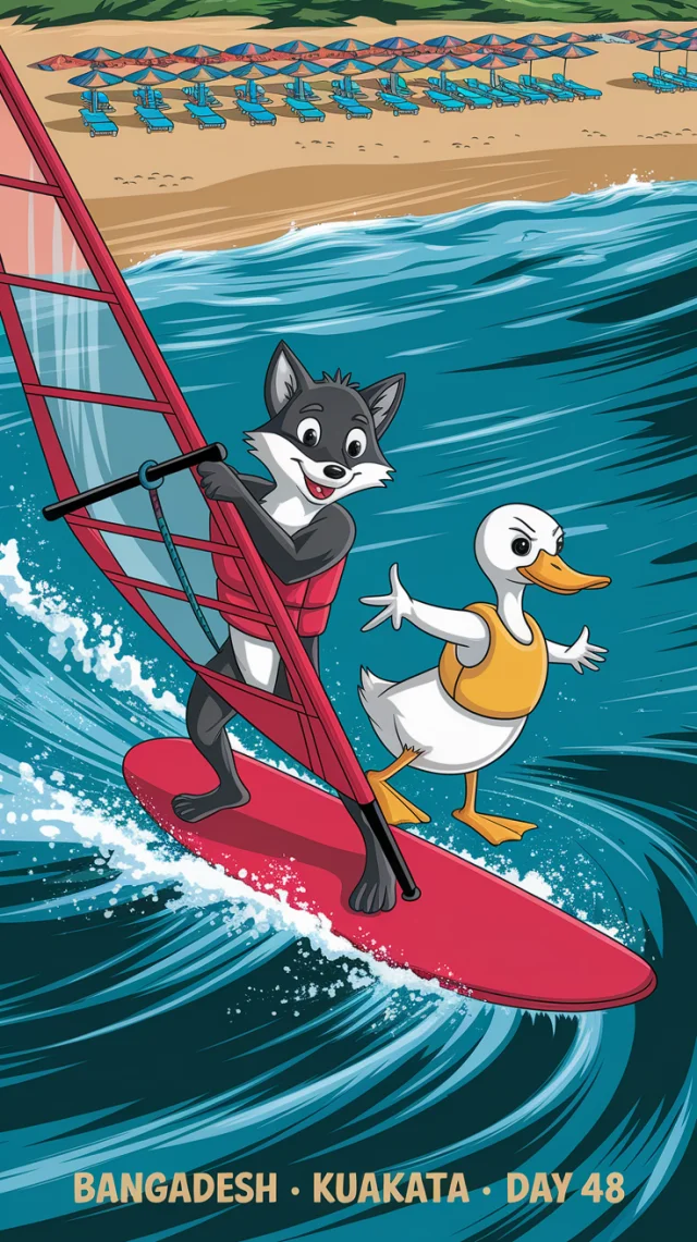 Ideogram Comic Art: Fox & Duck Windsurfing Test (v2a-v3) - v2a - Image 1