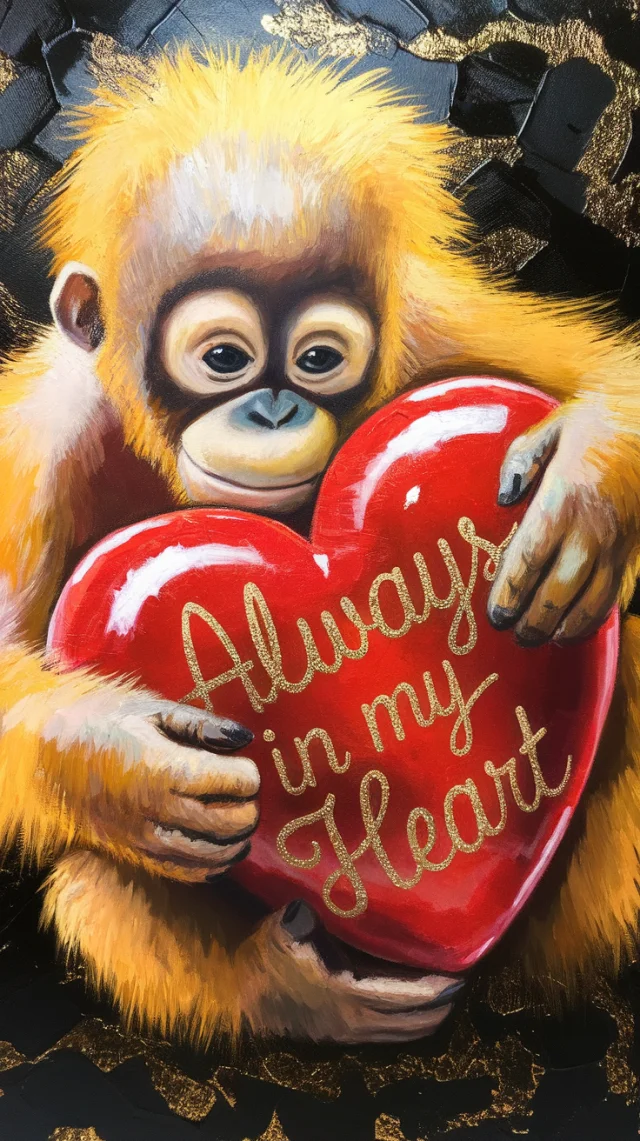 Baby Orangutan Heart Art: Ideogram v2a, v2.0, v3.0 Test - v2.0 - Image 1