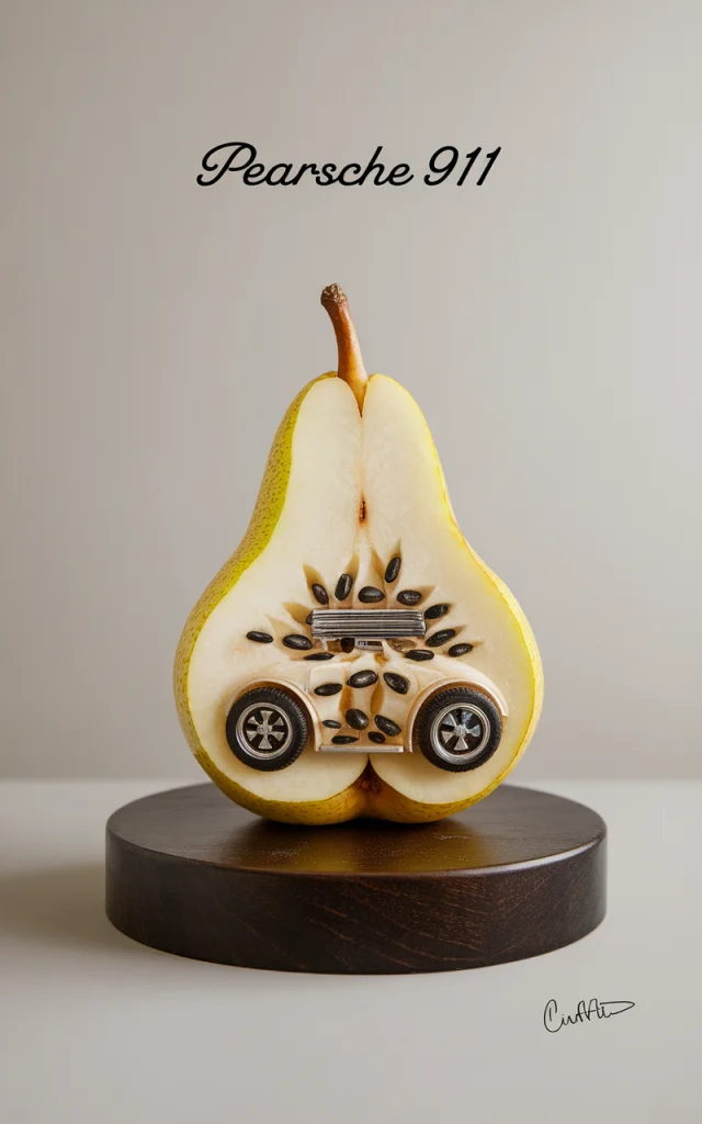 Pear Carved Porsche 911 AI Art: Ideogram Version Test - v2.0 - Image 1