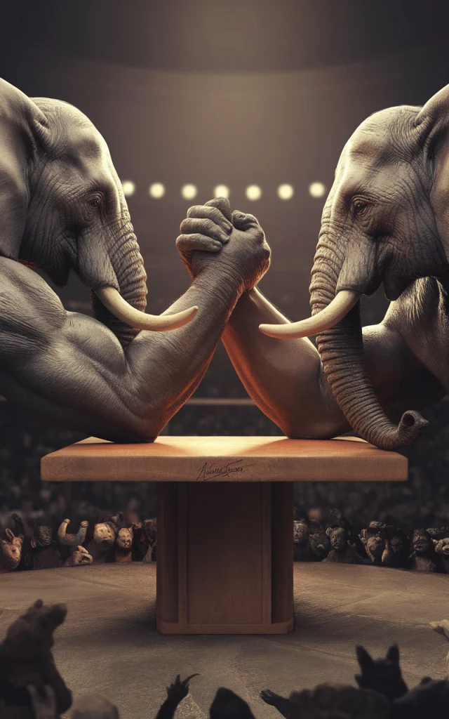 Surreal Elephant Arm Wrestling 3D Art: Ideogram Test - v2.0 - Image 1