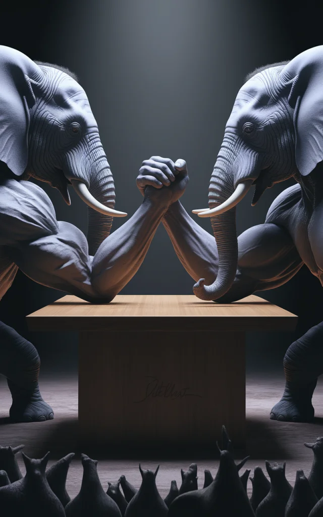 Surreal Elephant Arm Wrestling 3D Art: Ideogram Test - v2a - Image 1