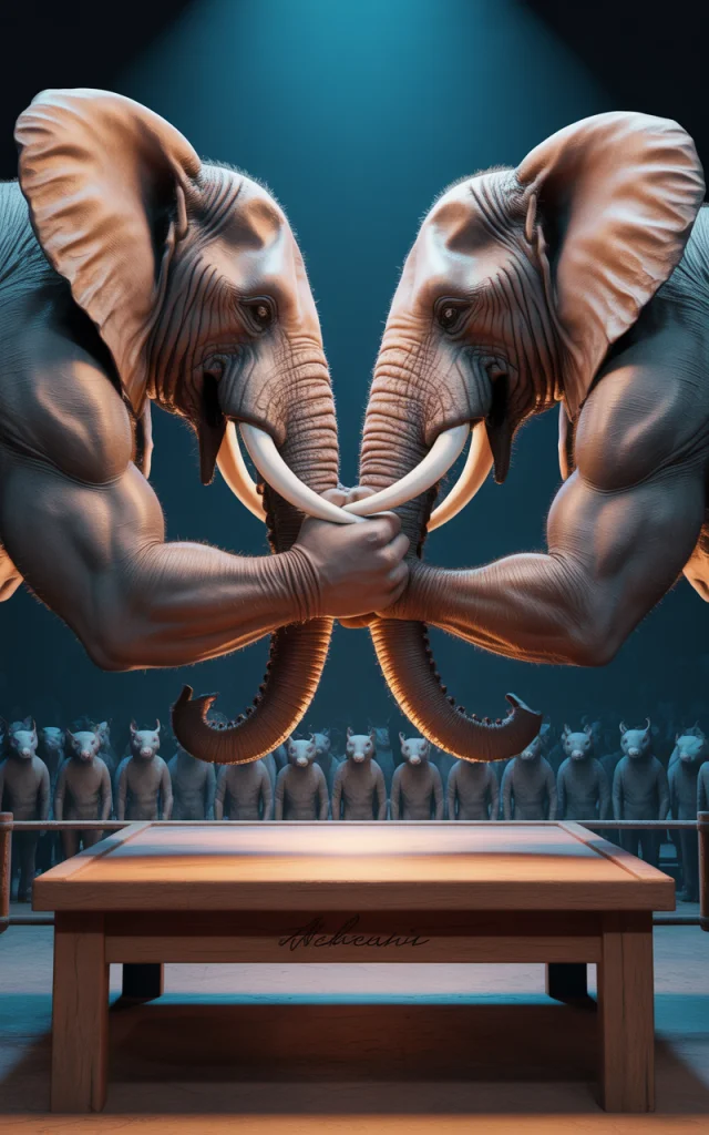 Surreal Elephant Arm Wrestling 3D Art: Ideogram Test - v3.0 - Image 1