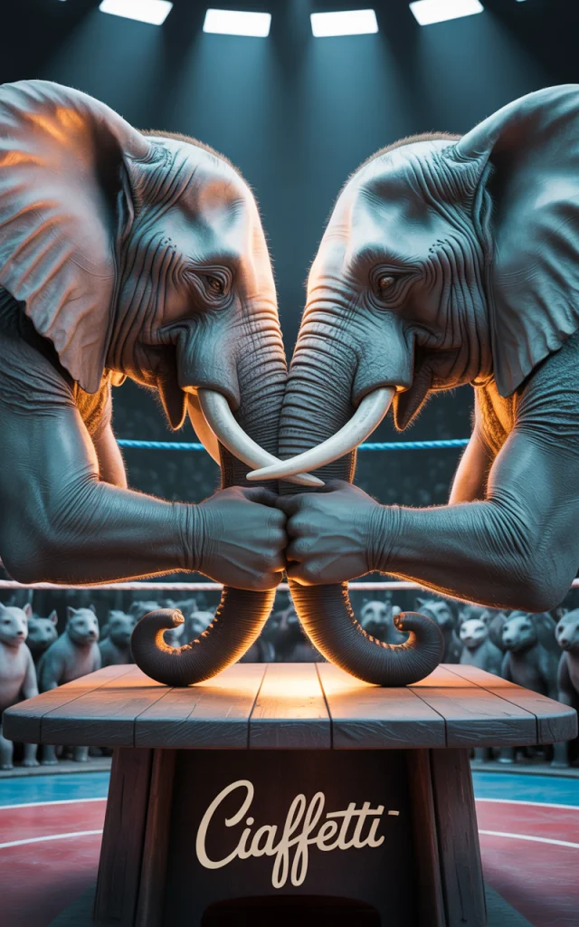 Elephant Arm Wrestling AI Art: Ideogram v2a, v2, v3 Review - v3.0 - Image 1