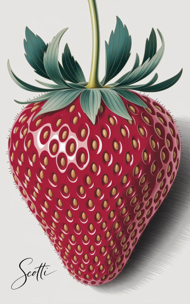 AI-Generated Hyperrealistic Strawberry Botanical Illustration - v2a - Image 3