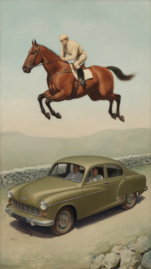 Ideogram: Surrealist Horse Jumping Over Car AI Art Test - v2.0 - Image 4