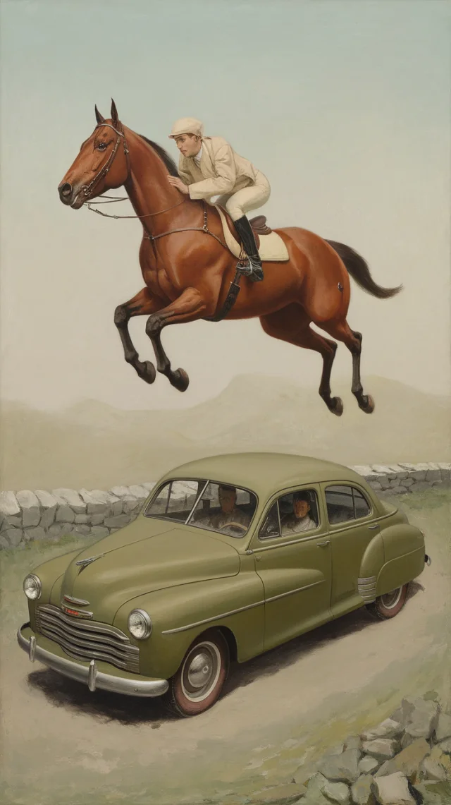 Ideogram: Surrealist Horse Jumping Over Car AI Art Test - v2.0 - Image 2