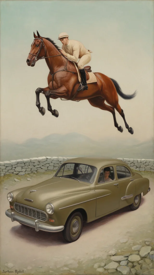 Ideogram: Surrealist Horse Jumping Over Car AI Art Test - v2.0 - Image 3