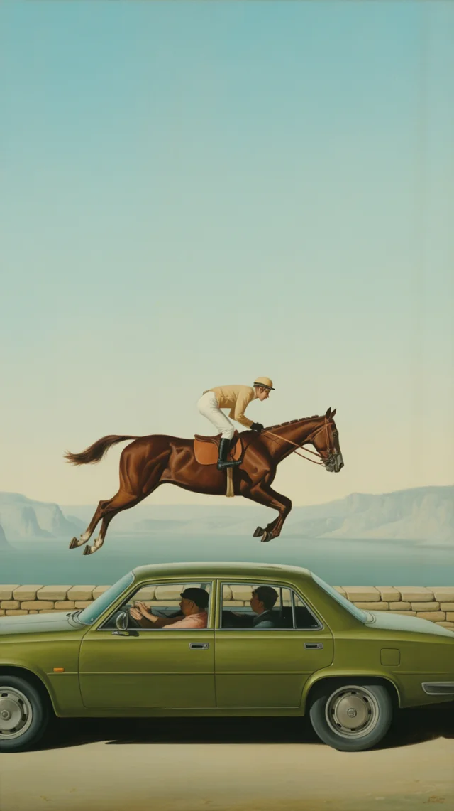 Ideogram: Surrealist Horse Jumping Over Car AI Art Test - v3.0 - Image 2
