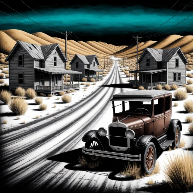 Ideogram: Best Abandoned Ghost Town Charcoal Painting? - v2a - Image 3