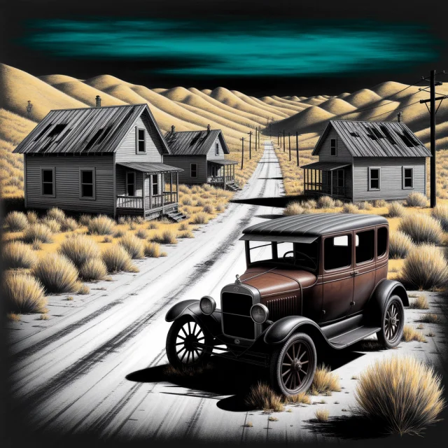 Ideogram: Best Abandoned Ghost Town Charcoal Painting? - v2a - Image 2
