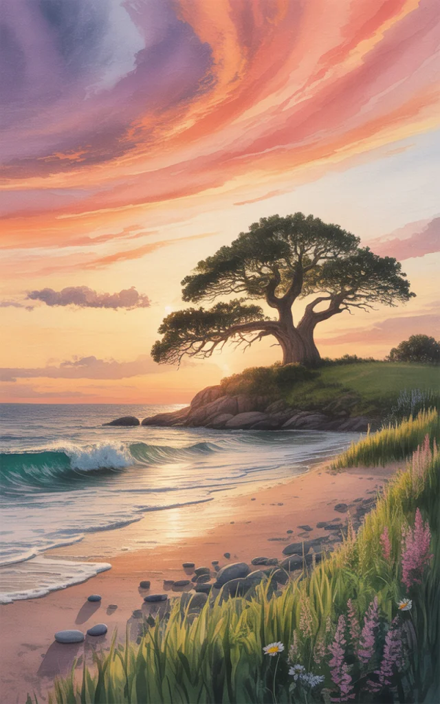 Ideogram Watercolor Sunset: v2a, v2.0, v3.0 Compared - v3.0 - Image 1