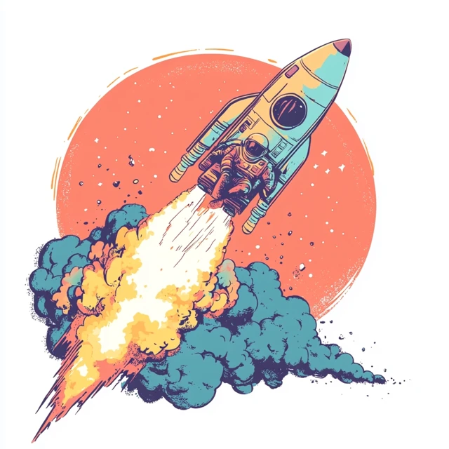 MJ v5-v7: Postcard Style Rocket Illustrations Compared - v6.1 - Image 2