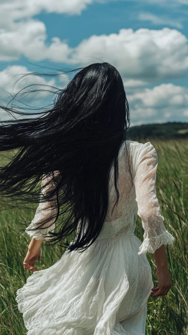 Midjourney Long Black Hair Grassland: v5.2 vs v6.1 vs v7.0 - v6.1 - Image 4