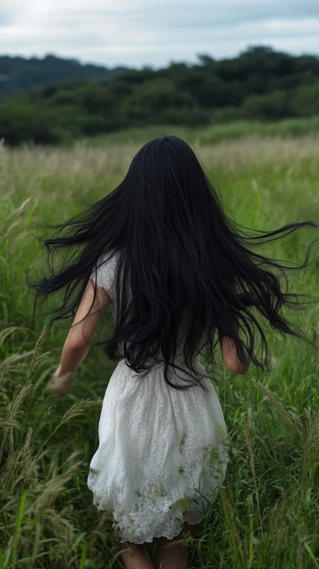 Midjourney Long Black Hair Grassland: v5.2 vs v6.1 vs v7.0 - v6.1 - Image 3