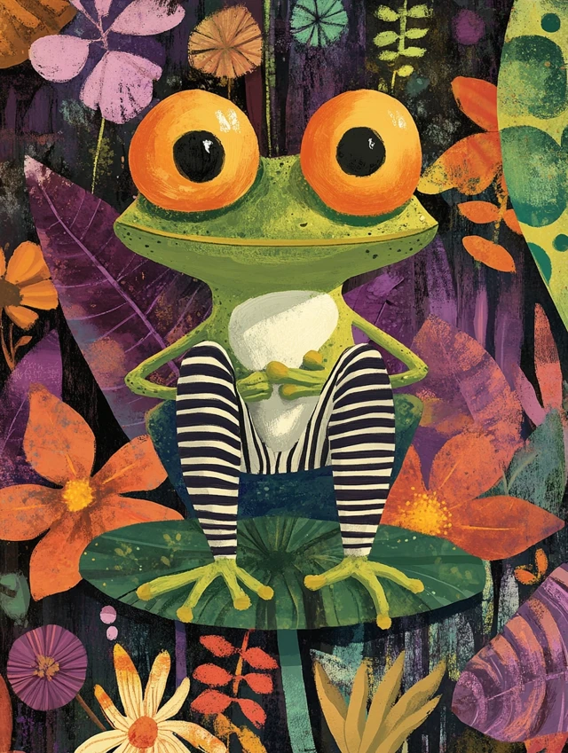 Oliver Jeffers AI Frog Art: Midjourney v5.2-v7 Comparison - v6.1 - Image 1