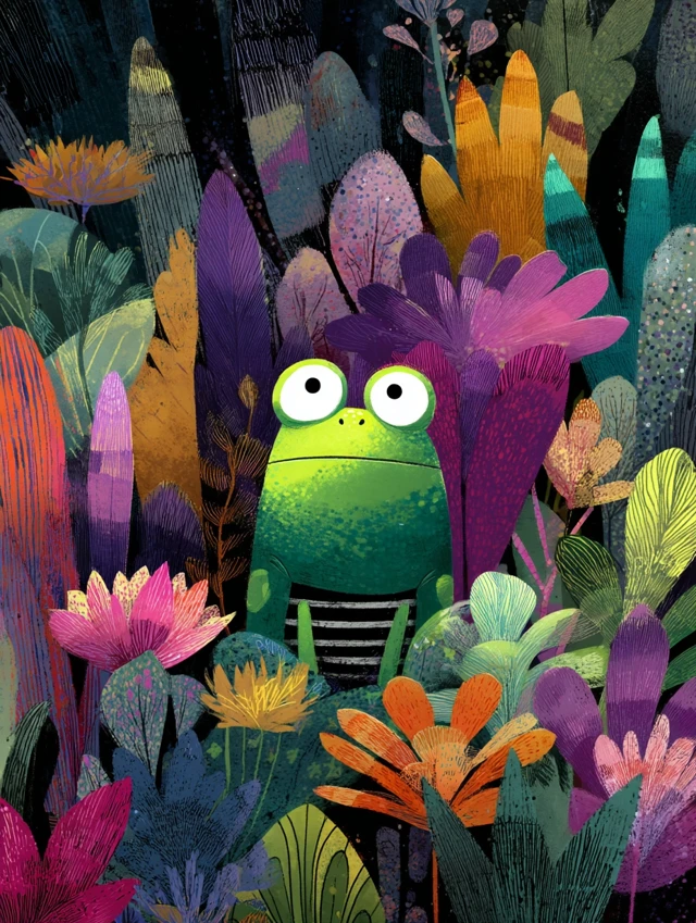 Oliver Jeffers AI Frog Art: Midjourney v5.2-v7 Comparison - v7.0 - Image 2