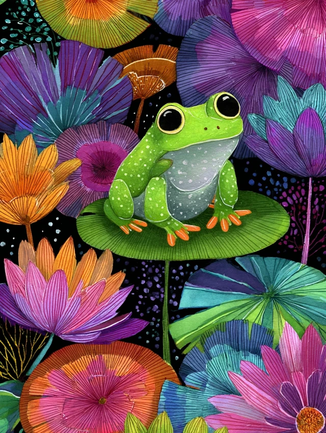 Oliver Jeffers AI Frog Art: Midjourney v5.2-v7 Comparison - v7.0 - Image 4