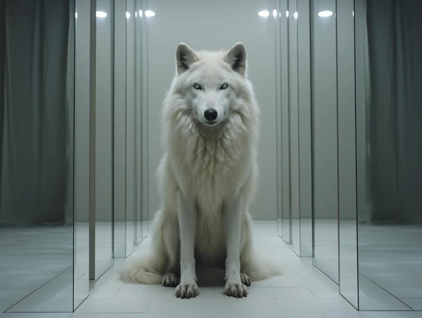 Midjourney Surreal Wolf Mirror Encounters: v5.2-v7 Art - v5.2 - Image 3