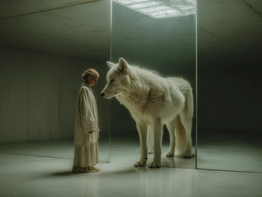 Midjourney Surreal Wolf Mirror Encounters: v5.2-v7 Art - v7.0 - Image 2