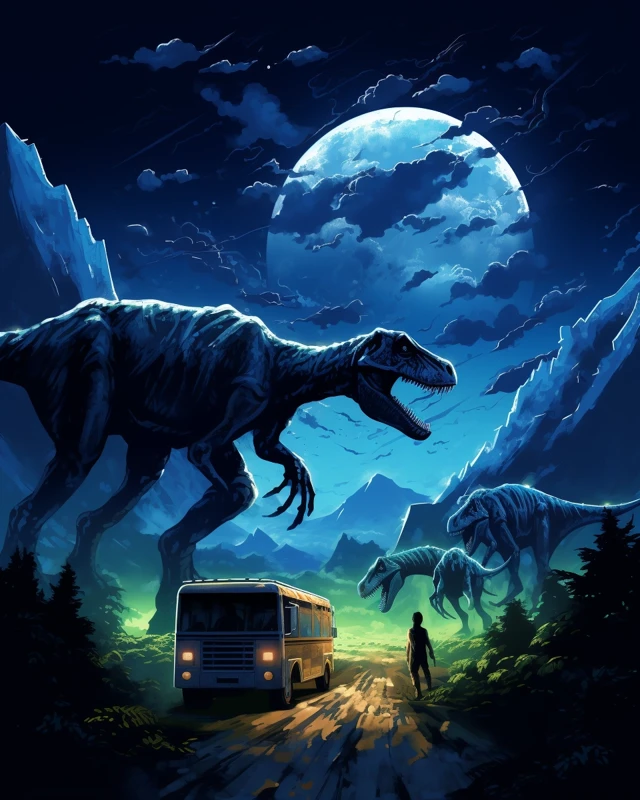 Luminous Dinosaur Night Scenes: Midjourney v5.2 to v7.0 - v5.2 - Image 3