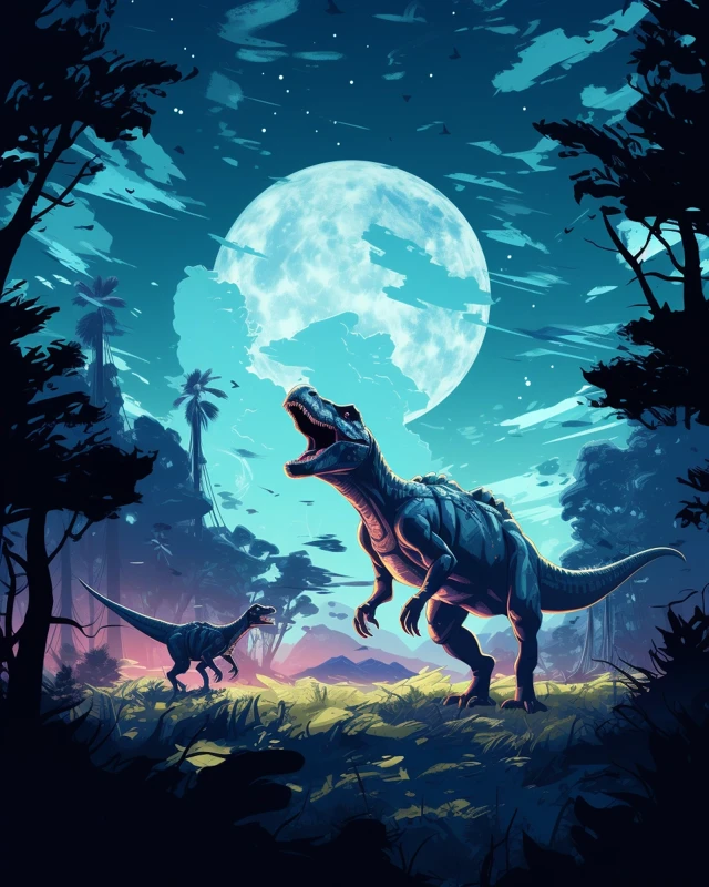 Luminous Dinosaur Night Scenes: Midjourney v5.2 to v7.0 - v5.2 - Image 4