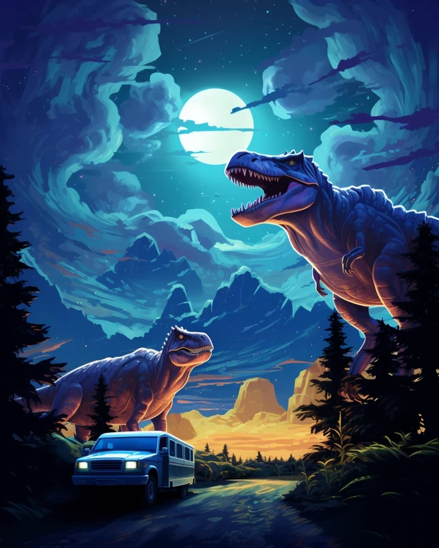 Luminous Dinosaur Night Scenes: Midjourney v5.2 to v7.0 - v5.2 - Image 2