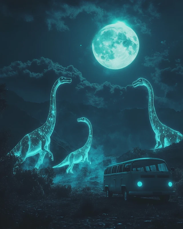 Luminous Dinosaur Night Scenes: Midjourney v5.2 to v7.0 - v6.1 - Image 4