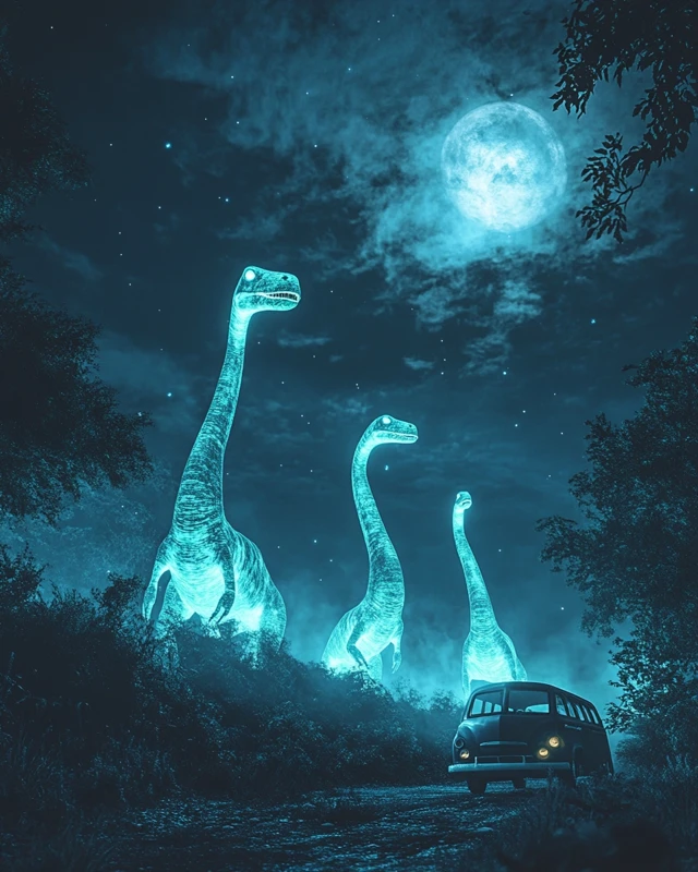 Luminous Dinosaur Night Scenes: Midjourney v5.2 to v7.0 - v6.1 - Image 1