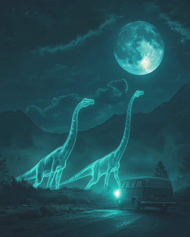 Luminous Dinosaur Night Scenes: Midjourney v5.2 to v7.0 - v6.1 - Image 3