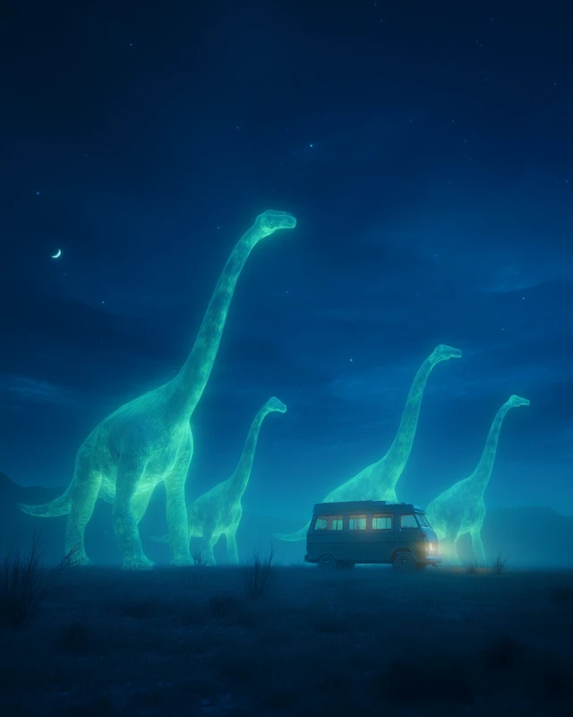 Luminous Dinosaur Night Scenes: Midjourney v5.2 to v7.0 - v7.0 - Image 2