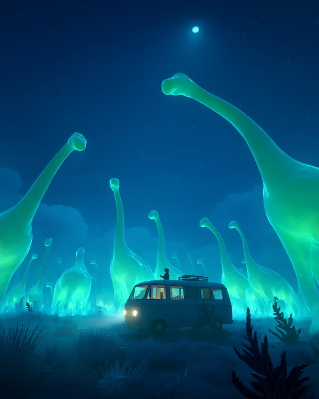 Luminous Dinosaur Night Scenes: Midjourney v5.2 to v7.0 - v7.0 - Image 3
