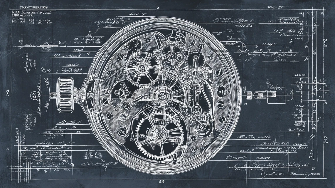 MidJourney Comparison: Mechanical Watch Blueprint Art - v7.0 - Image 3