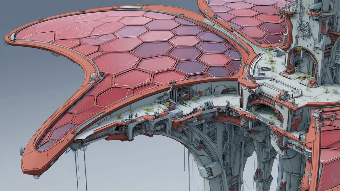 MidJourney Evolution: 3D Biomechanical Wing City Models - v7.0 - Image 2