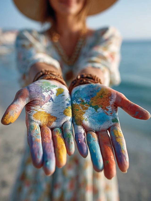 MidJourney Evolution: World Map Hand Art Photography - v7.0 - Image 1