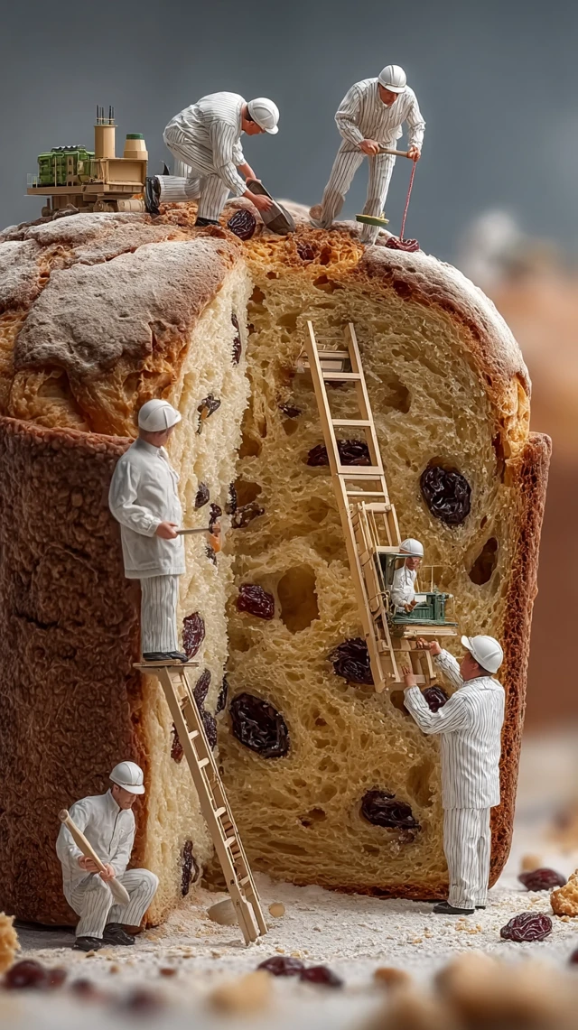 MidJourney Versions Compare: Panettone Construction Scene - v7.0 - Image 3