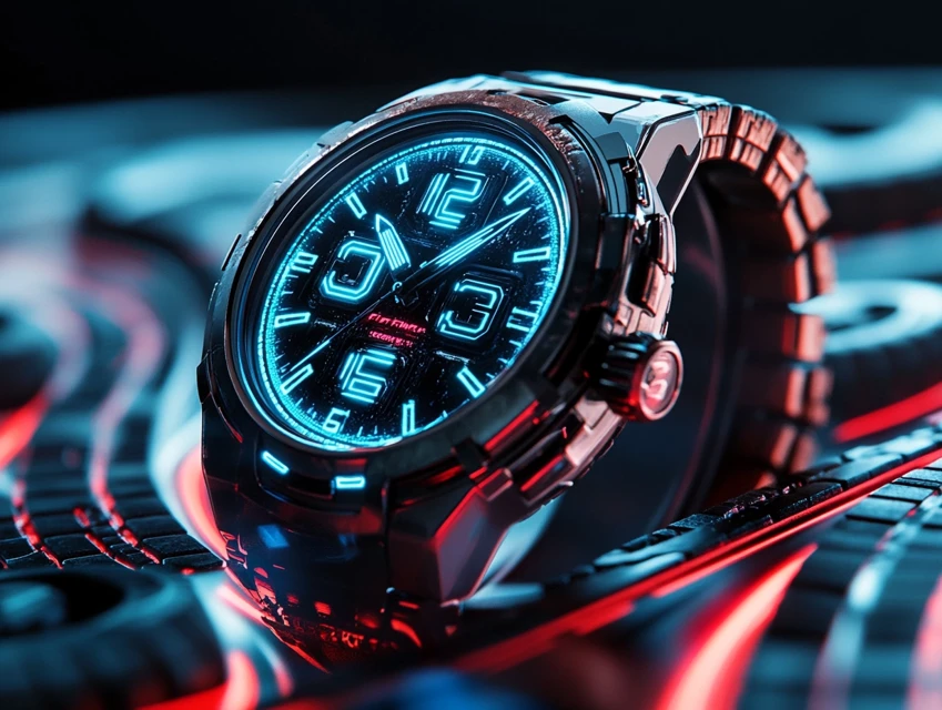 Midjourney: Futuristic Neon Digital Watch Design Showdown - v6.1 - Image 3