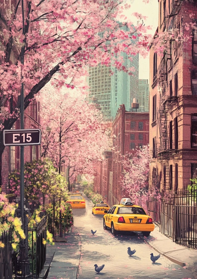 Whimsical NYC Spring Illustration Midjourney: v5.2-v7.0 - v6.1 - Image 2