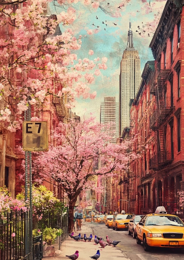 Whimsical NYC Spring Illustration Midjourney: v5.2-v7.0 - v6.1 - Image 4
