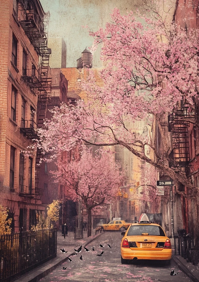 Whimsical NYC Spring Illustration Midjourney: v5.2-v7.0 - v6.1 - Image 1