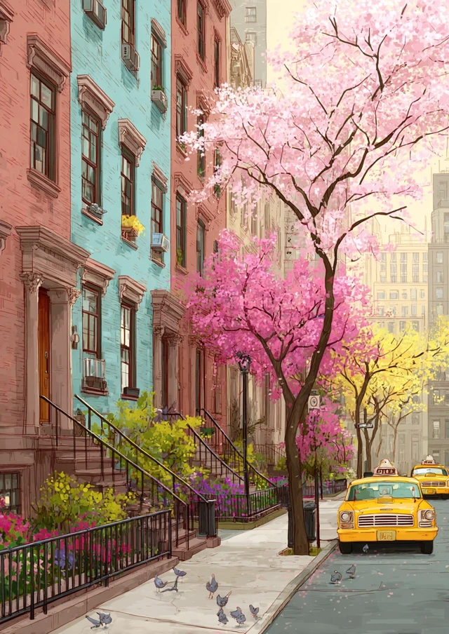 Whimsical NYC Spring Illustration Midjourney: v5.2-v7.0 - v7.0 - Image 4