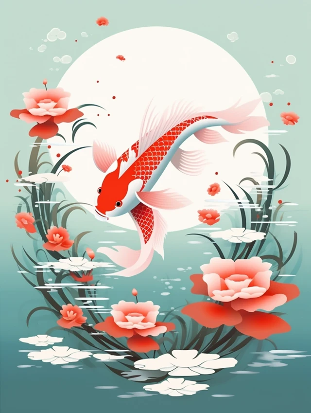 Midjourney: Best Chinese Koi Fish Illustration v5.2-v7.0 - v5.2 - Image 2