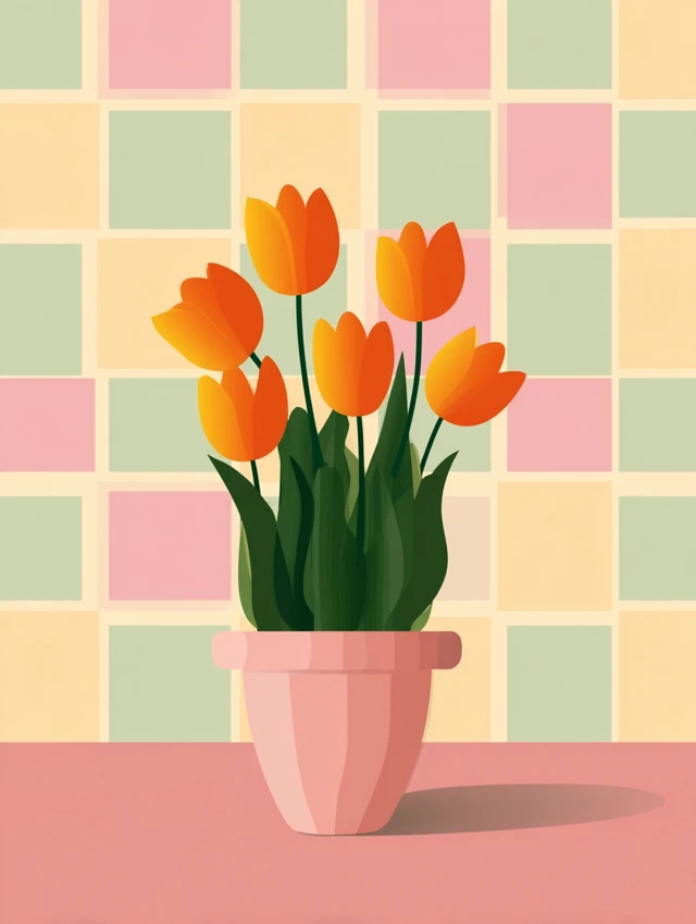 Midjourney Dopamine Decor Illustrations: v5.2-v7.0 Tulip Test - v7.0 - Image 3